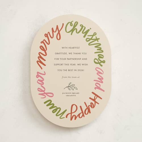 This is a jolly business holiday cards with standard by Jen Owens called word wreath printing on signature in standard