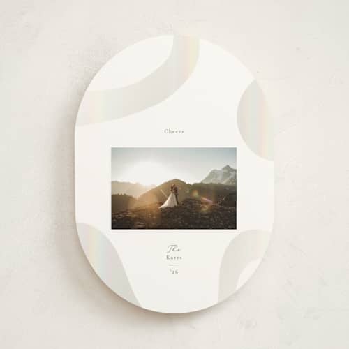 This is a smokey sage gloss press holiday cards with gloss press by Ana Sharpe called shimmer geo printing on signature in standard