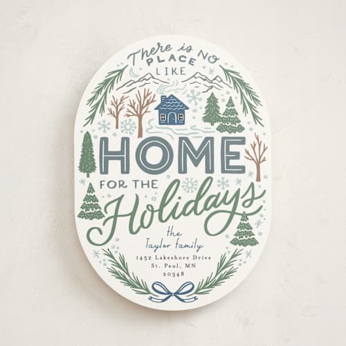 This is a pond non photo holiday cards with standard by Alethea and Ruth called home for the holidays woods printing on signature in standard