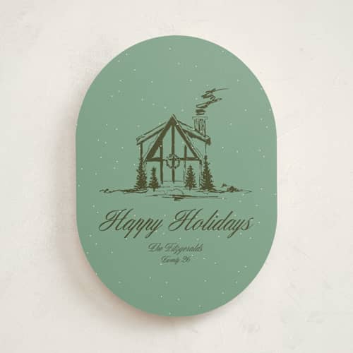 This is a pine non photo holiday cards with standard by Jen Ramsey called christmas cabin printing on signature in standard