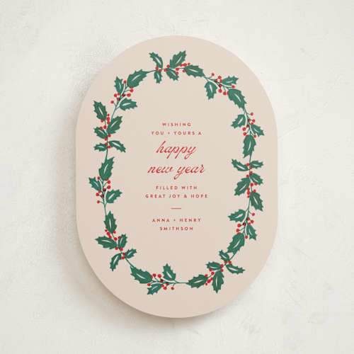 This is a eggnog non photo holiday cards with standard by Amy Kross called classic holly printing on signature in standard