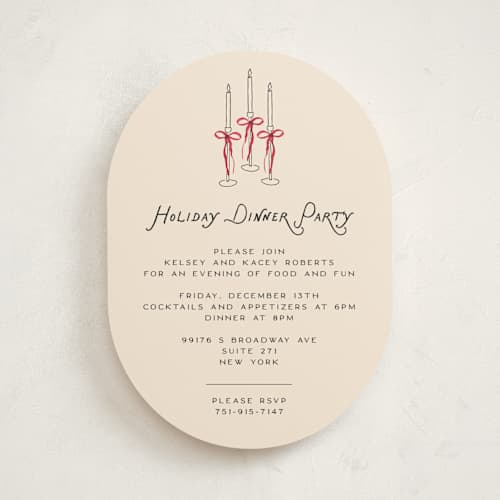 This is a cranberry holiday party invitations with standard by Jenna Holcomb called candles printing on signature in standard