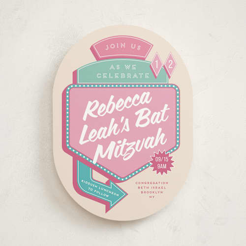 This is a cotton candy bar mitzvah bat mitzvah invitations with standard by Claudia Orengo called las vegas printing on signature in standard