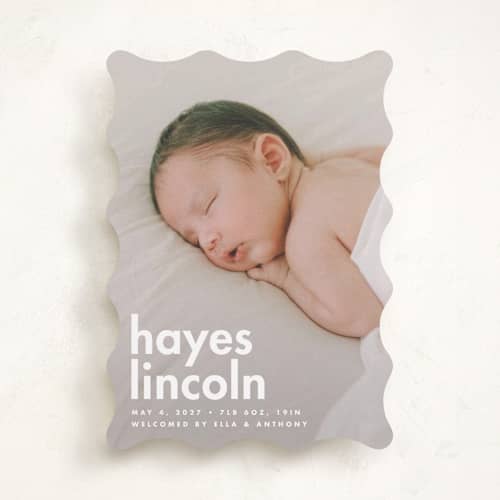 This is a cloud birth announcements with standard by Ellen Schlegelmilch called hayes printing on recycled smooth signature in standard