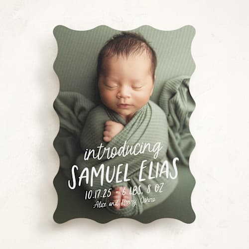 This is a cloud birth announcements with standard by Lea Delaveris called all write printing on recycled smooth signature in standard