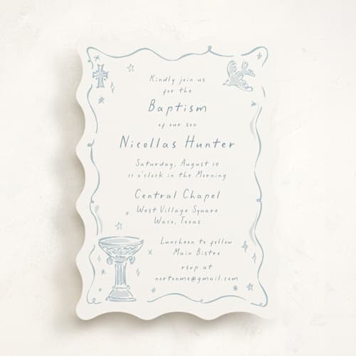 This is a sky baptism and christening announcements with standard by Pati Cascino called bliss printing on signature in standard