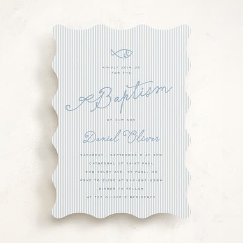 This is a ocean baptism and christening announcements with standard by Sherley Ferreira called baptism stripes printing on signature in standard