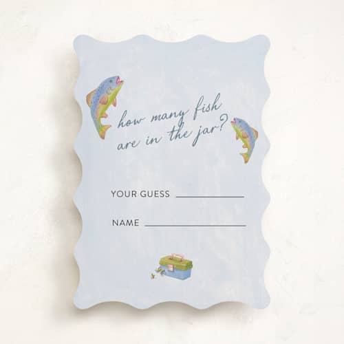 This is a lake baby shower game cards with standard by Sally Dayton called a little fisherman is on the way! printing on signature in standard