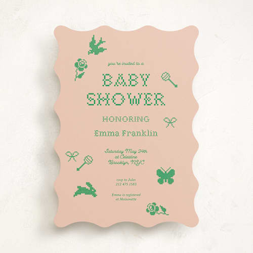 This is a grass baby shower invitations with standard by Studio Suku called needlepoint printing on signature in standard