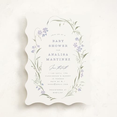 This is a lilac baby shower invitations with standard by Erin L. Wilson called lottie printing on signature in standard