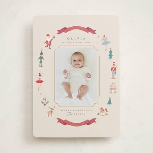 This is a halo babys first christmas with standard by Teju Reval called festive dreams printing on recycled smooth signature in standard