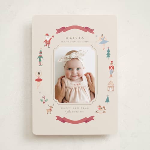 This is a halo babys first christmas with standard by Teju Reval called festive dreams printing on recycled smooth signature in standard