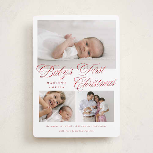 This is a holly berry babys first christmas with standard by Emily Betts called classic baby printing on recycled smooth signature in standard