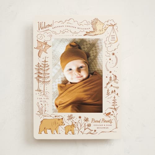 This is a cream birth announcements with standard by Morgan Ramberg called baby bear printing on recycled smooth signature in standard