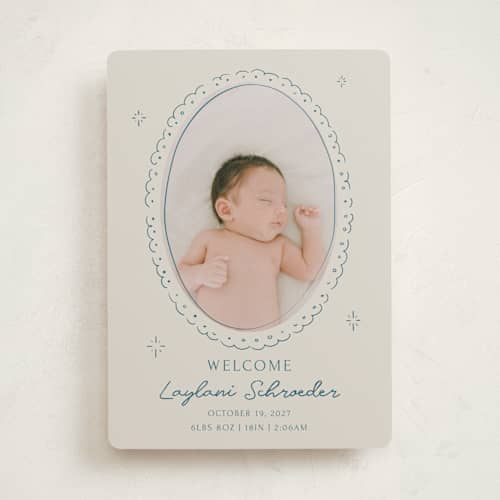 This is a deep pond birth announcements with standard by Zove Ahhh called doodle frame printing on recycled smooth signature in standard