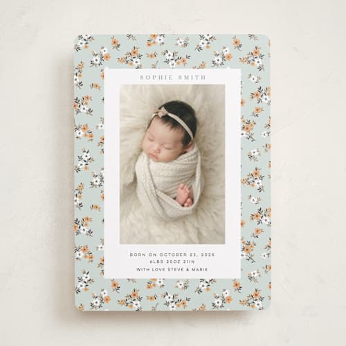 This is a mojito birth announcements with standard by Sherley Ferreira called spring gardens printing on recycled smooth signature in standard