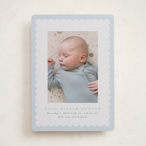 This is a sky birth announcements with standard by Nicoletta Savod called charmed printing on recycled smooth signature in standard