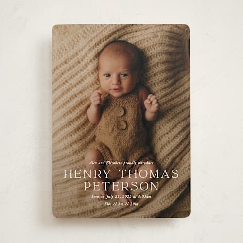 This is a powder birth announcements with standard by Melissa Egan of Pistols called refined printing on recycled smooth signature in standard