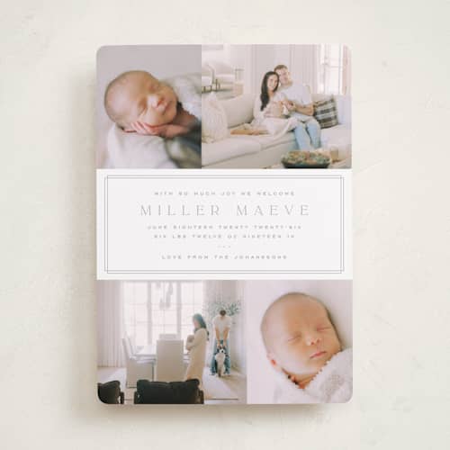 This is a latte birth announcements with standard by Kristie Kern called camden printing on recycled smooth signature in standard