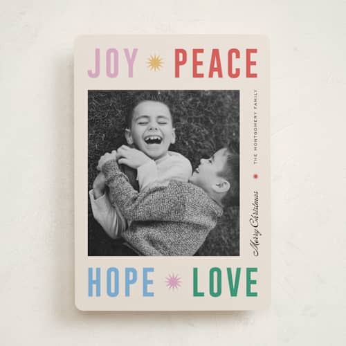 This is a sparkler photo christmas cards with standard by Pixel and Hank called peace poster printing on recycled smooth signature in standard