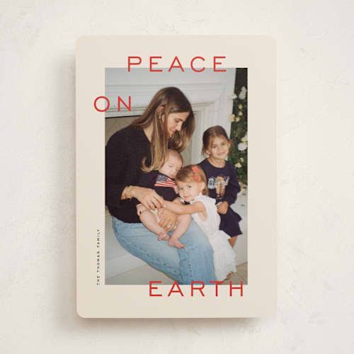 This is a poinsettia photo christmas cards with standard by Ekko Studio called simply peaceful printing on recycled smooth signature in standard