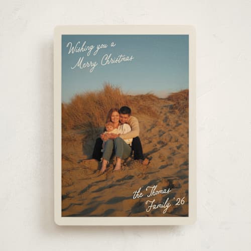 This is a cream photo christmas cards with standard by Robert and Stella called postcard christmas printing on recycled smooth signature in standard