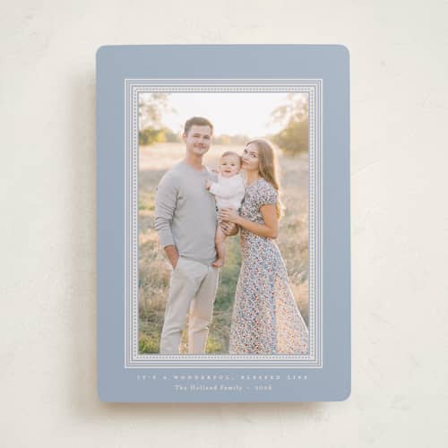 This is a cornflower photo christmas cards with standard by Blustery August called it's a wonderful, blessed life printing on recycled smooth signature in standard