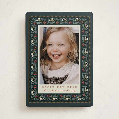 This is a holly photo christmas cards with standard by Leah Bisch called folk frame printing on recycled smooth signature in standard