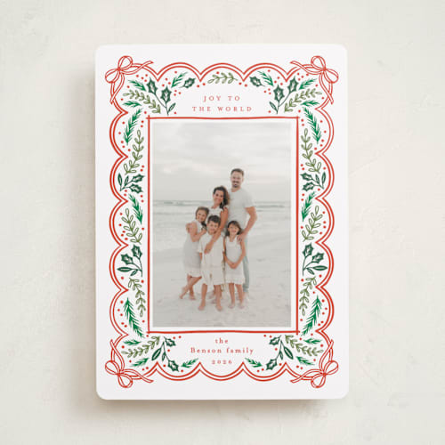This is a saffron photo christmas cards with standard by Alethea and Ruth called bow corners printing on recycled smooth signature in standard