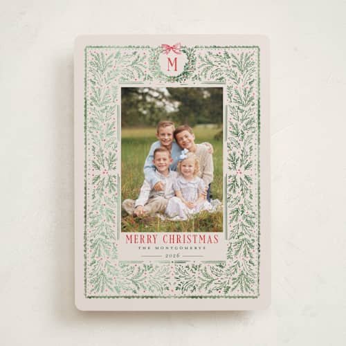 This is a wreath photo christmas cards with standard by Petra Kern called heritage printing on recycled smooth signature in standard