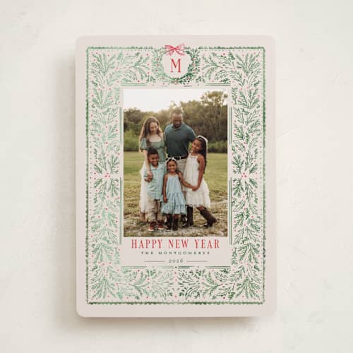 This is a wreath photo christmas cards with standard by Petra Kern called heritage printing on recycled smooth signature in standard