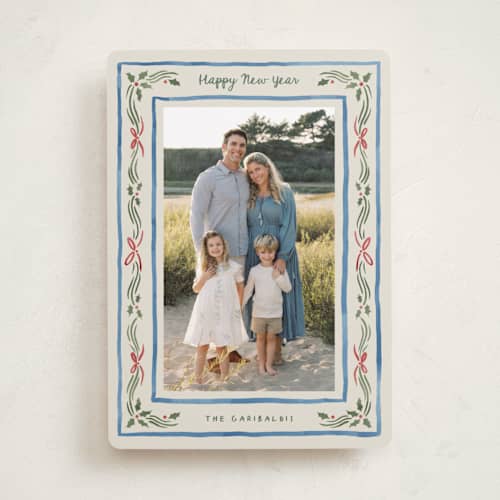 This is a porcelain photo christmas cards with standard by Chris Griffith called holiday gingham printing on recycled smooth signature in standard