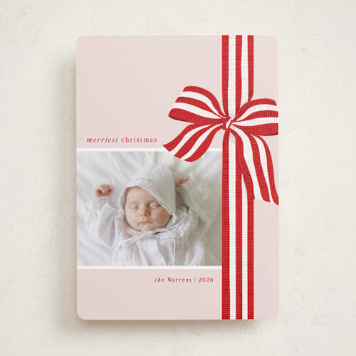 This is a poinsettia photo christmas cards with standard by Angela Marzuki called ribbon wrapped printing on recycled smooth signature in standard