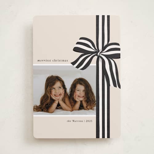 This is a charcoal photo christmas cards with standard by Angela Marzuki called ribbon wrapped printing on recycled smooth signature in standard