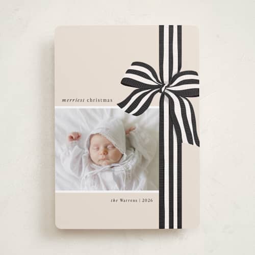 This is a charcoal photo christmas cards with standard by Angela Marzuki called ribbon wrapped printing on recycled smooth signature in standard