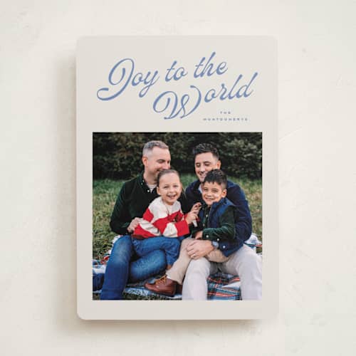 This is a blue spruce photo christmas cards with standard by Wildfield Paper Co called holly berrie printing on recycled smooth signature in standard