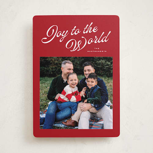 This is a poinsettia photo christmas cards with standard by Wildfield Paper Co called holly berrie printing on recycled smooth signature in standard