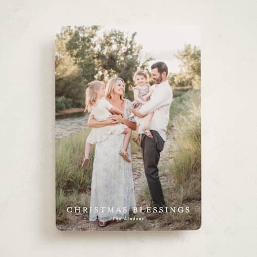 This is a cotton photo christmas cards with standard by Angela Thompson called simple blessings printing on recycled smooth signature in standard