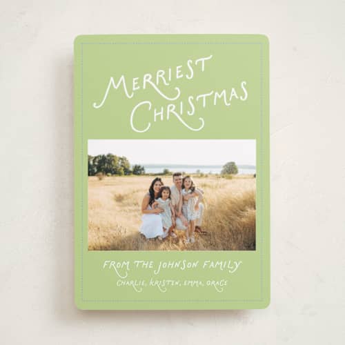 This is a mistletoe photo christmas cards with standard by Lauren Jopling called dotted border printing on recycled smooth signature in standard