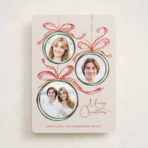 This is a candy cane photo christmas cards with standard by Paper Sun Studio called baubles and bows printing on recycled smooth signature in standard