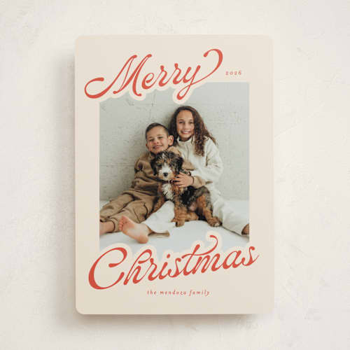 This is a peppermint photo christmas cards with standard by Ashley Iwafuchi called merry cheer printing on recycled smooth signature in standard