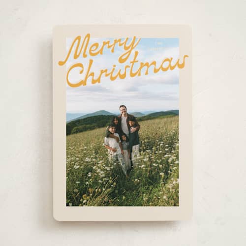 This is a butterscotch photo christmas cards with standard by Ekko Studio called nostalgia printing on recycled smooth signature in standard