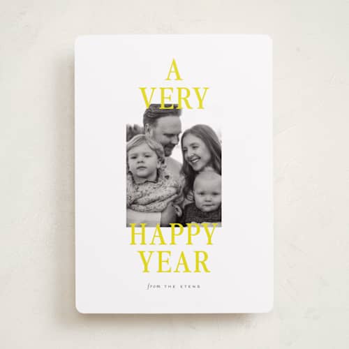 This is a lemon photo christmas cards with standard by Sara Hicks Malone called a very merry christmas printing on recycled smooth signature in standard