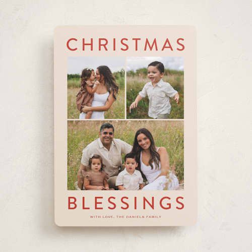 This is a poinsettia photo christmas cards with standard by Carolyn MacLaren called chic blessings printing on recycled smooth signature in standard