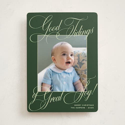This is a evergreen photo christmas cards with standard by Megan Davis called praline printing on recycled smooth signature in standard