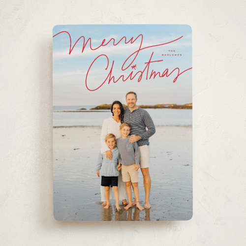 This is a cherry photo christmas cards with standard by Annie Clark called off script printing on recycled smooth signature in standard