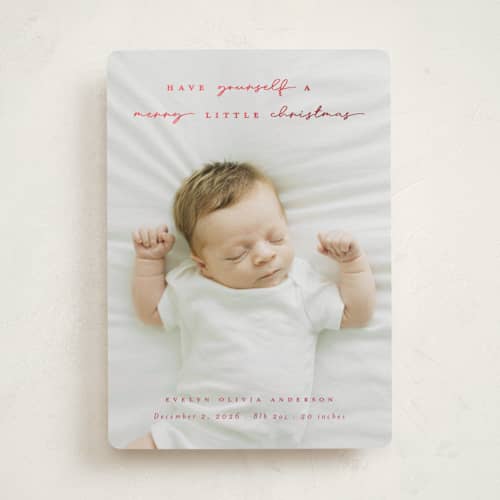 This is a berry babys first christmas with foil pressed by Hudson meet Rose called merry little christmas printing on recycled smooth signature in standard