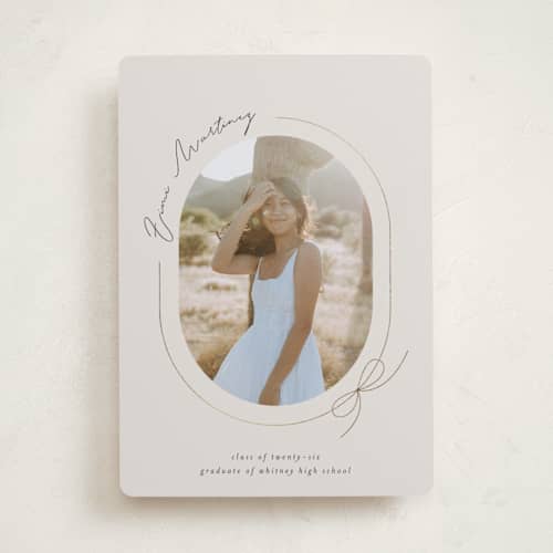 This is a latte graduation announcements with foil pressed by Blustery August called etna printing on recycled smooth signature in standard