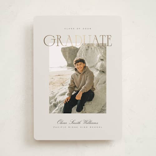 This is a linen graduation announcements with foil pressed by Ana de Sousa called timeless achievement printing on recycled smooth signature in standard