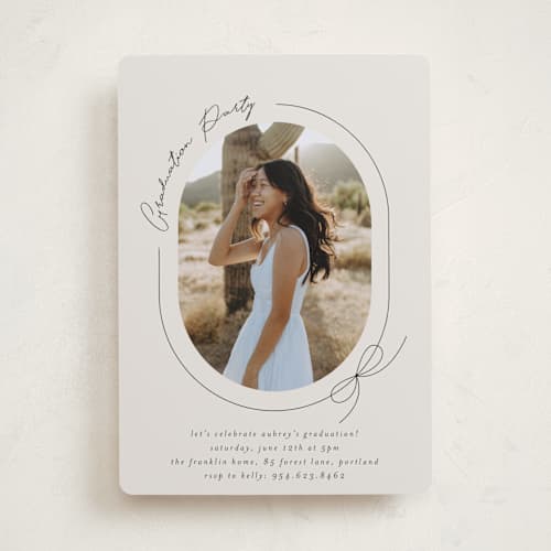 This is a latte graduation invitations with standard by Blustery August called etna printing on recycled smooth signature in standard